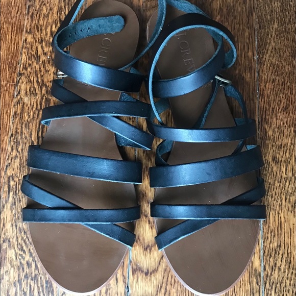J.Crew, black leather ankle-tie sandals, size 6 US - Picture 3 of 5
